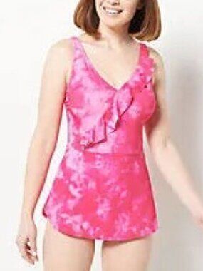 Denim & Co. Beach Ruffle Trim V-Neck Swim Dress
